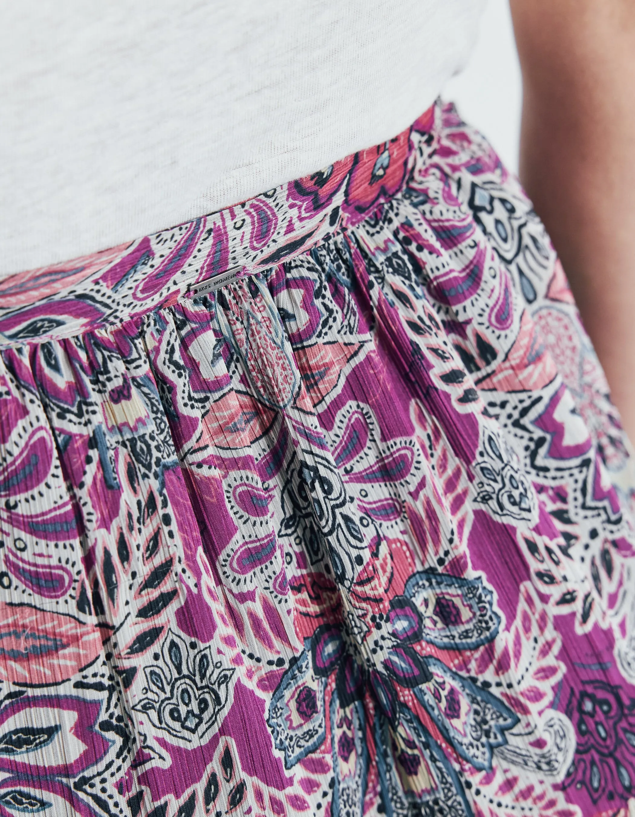 Asymmetrical Fuchsia Skirt with Floral Bandana Print for Women