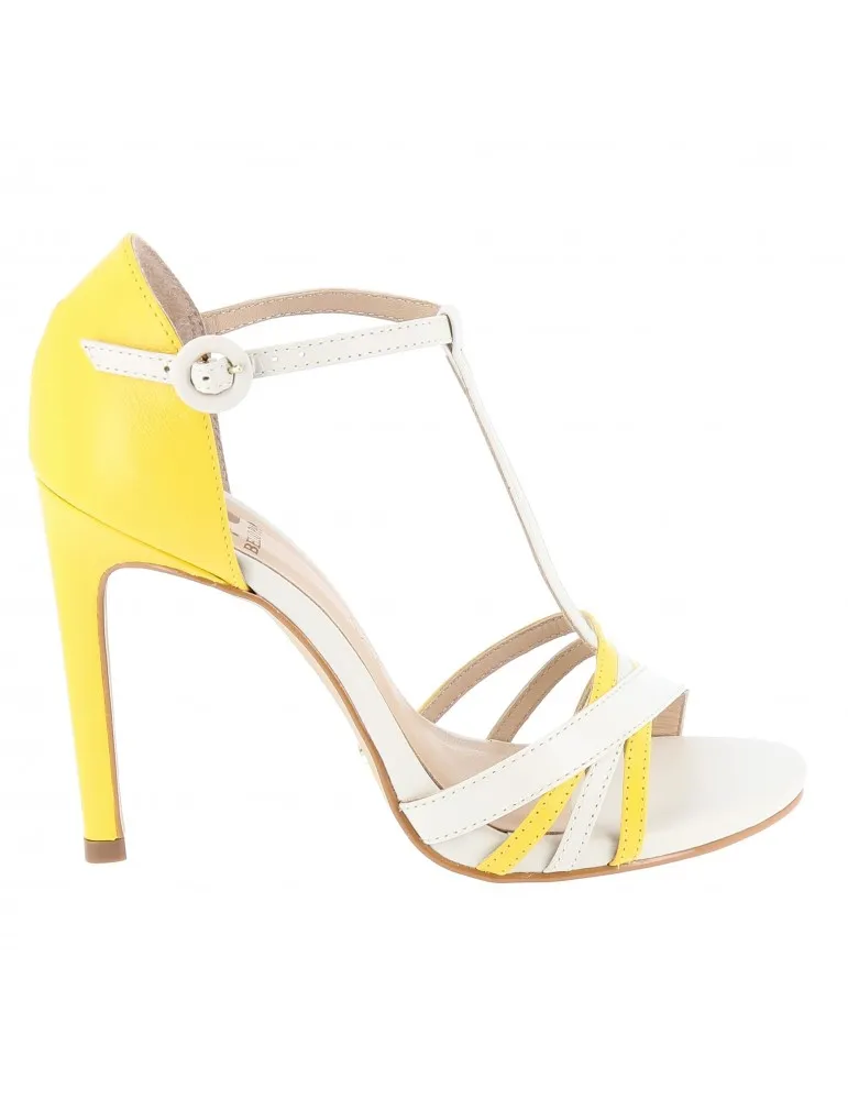 sandales à talons salomé cuir jaune et blanc 10 cm